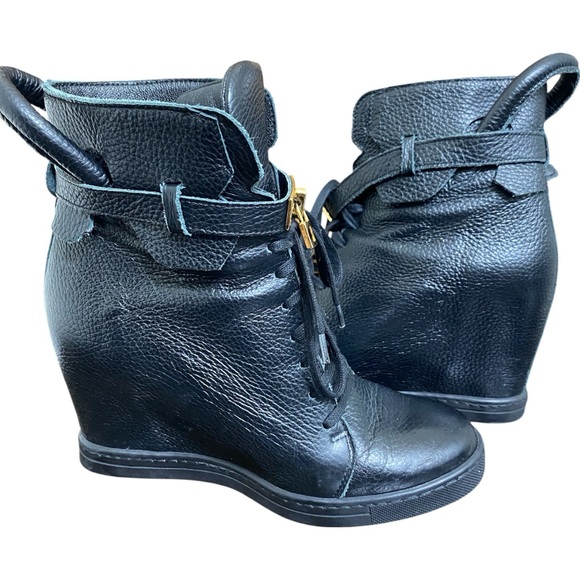 Badura Wedge Black Leather Boots - Picture 5 of 10